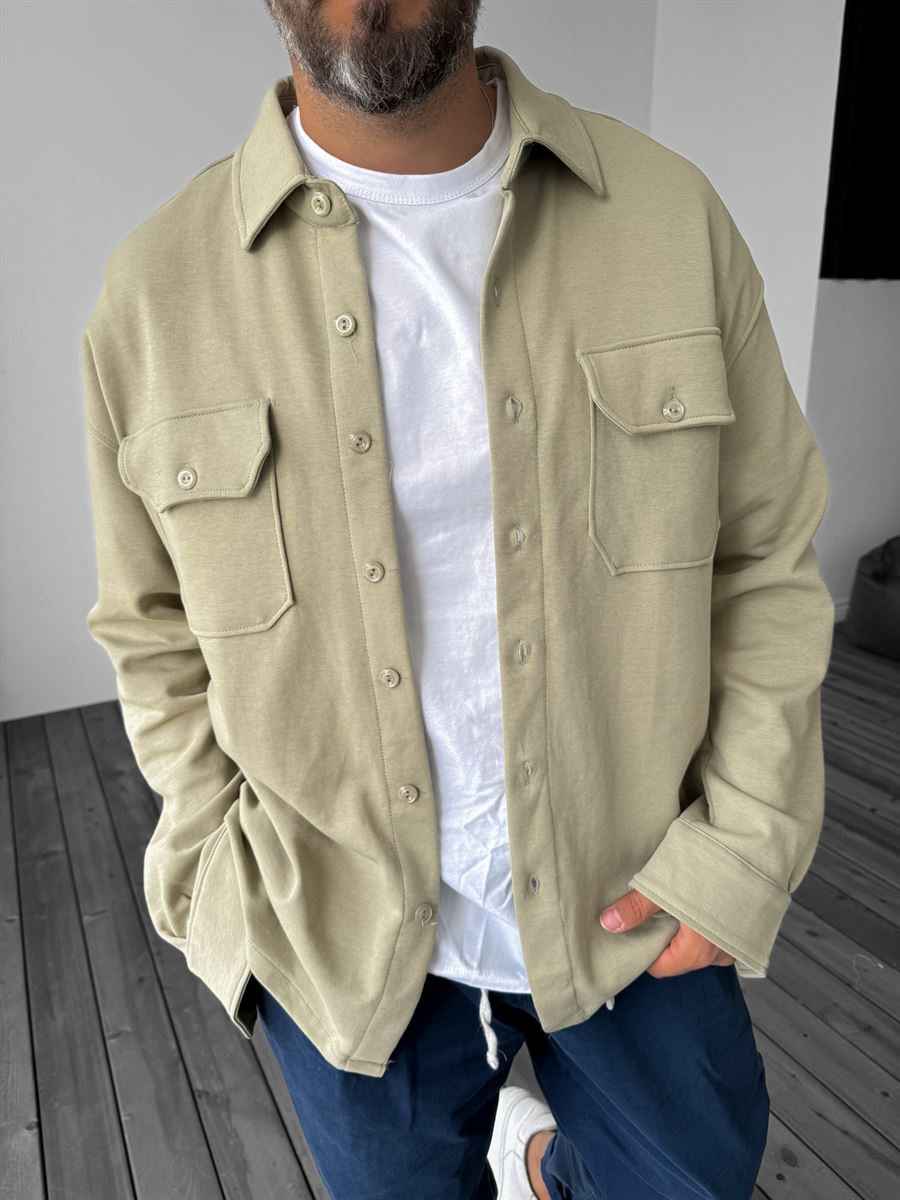 Buttoned Cotton Jacket with Pockets
