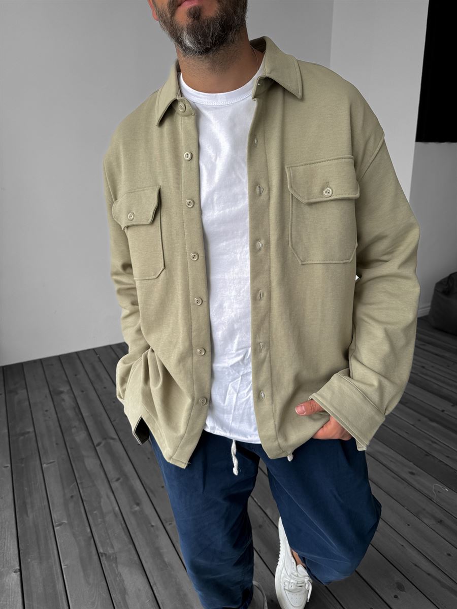 Buttoned Cotton Jacket with Pockets