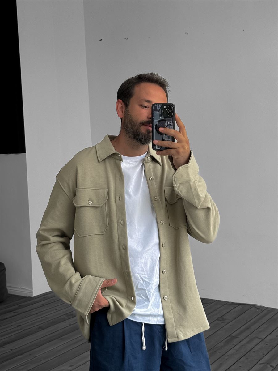 Buttoned Cotton Jacket with Pockets