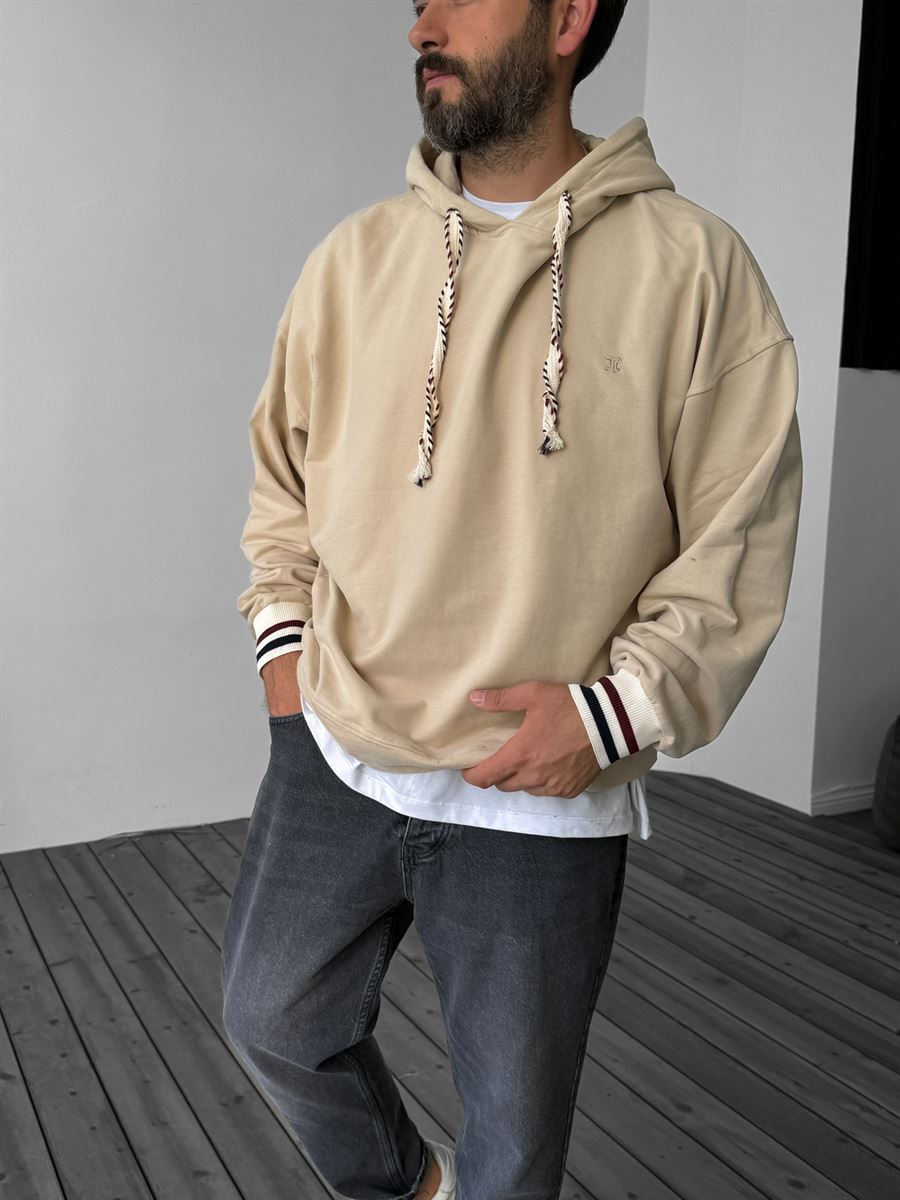 Striped Ribbed Hooded Sweatshirt