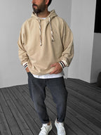 Striped Ribbed Hooded Sweatshirt