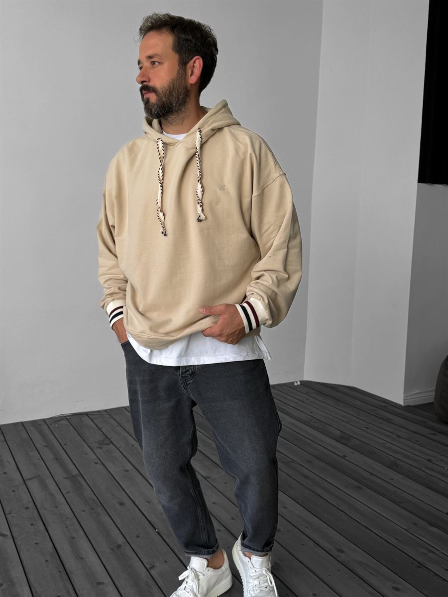 Striped Ribbed Hooded Sweatshirt