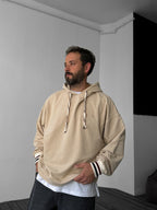 Striped Ribbed Hooded Sweatshirt