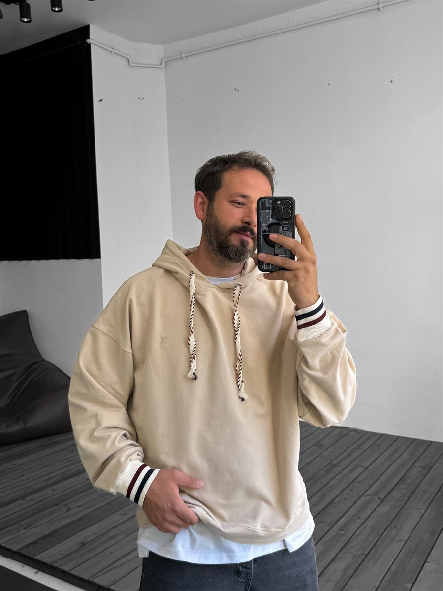 Striped Ribbed Hooded Sweatshirt