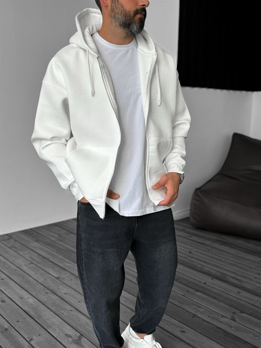 Basic Zipped Hooded Sweatshirt