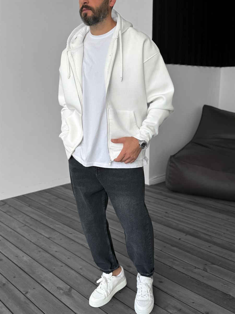 Basic Zipped Hooded Sweatshirt
