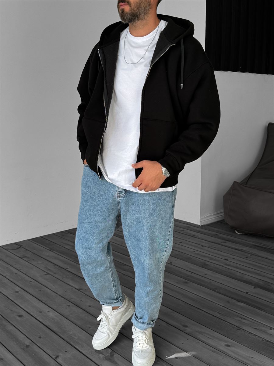 Basic Zipped Hooded Sweatshirt