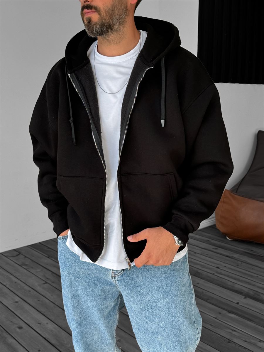 Basic Zipped Hooded Sweatshirt