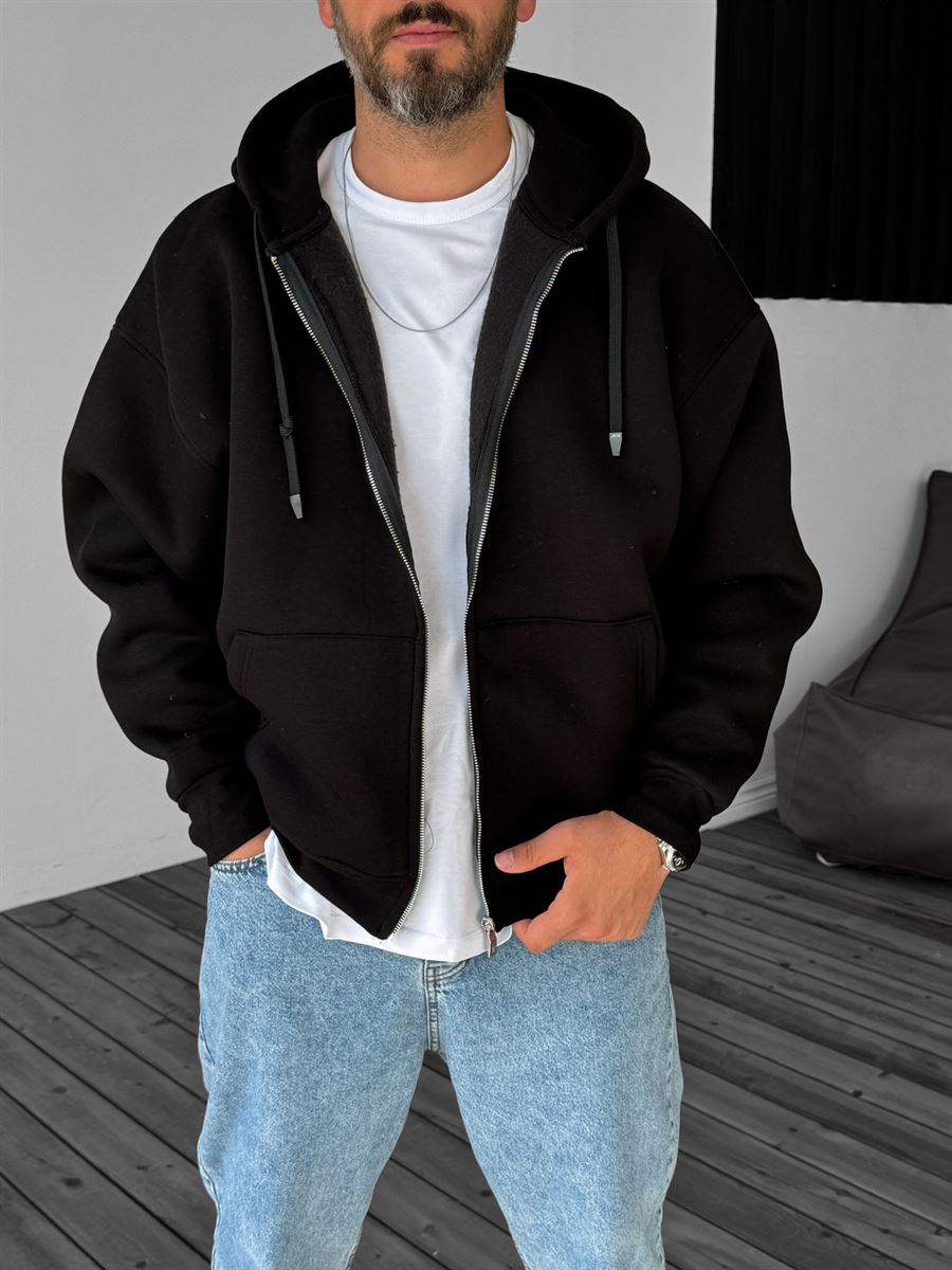 Basic Zipped Hooded Sweatshirt