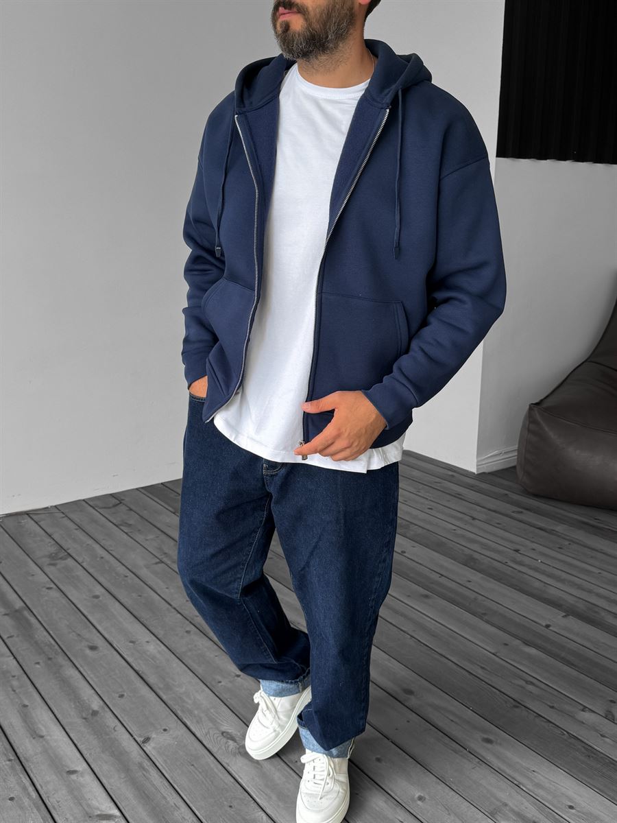 Basic Zipped Hooded Sweatshirt