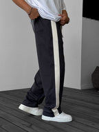 Smoke Gray Woven Striped Straight Leg Sweatpants JJ-065