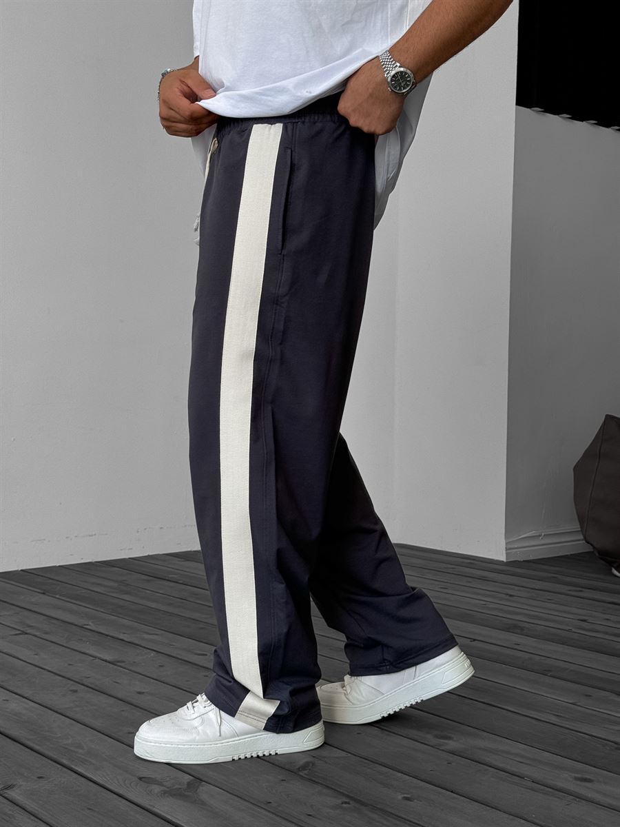 Smoke Gray Woven Striped Straight Leg Sweatpants JJ-065