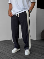 Smoke Gray Woven Striped Straight Leg Sweatpants JJ-065