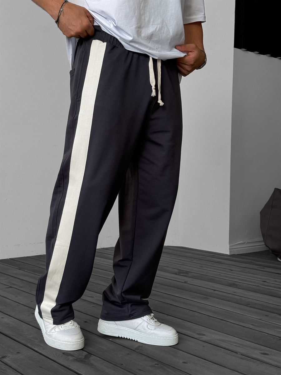 Smoke Gray Woven Striped Straight Leg Sweatpants JJ-065