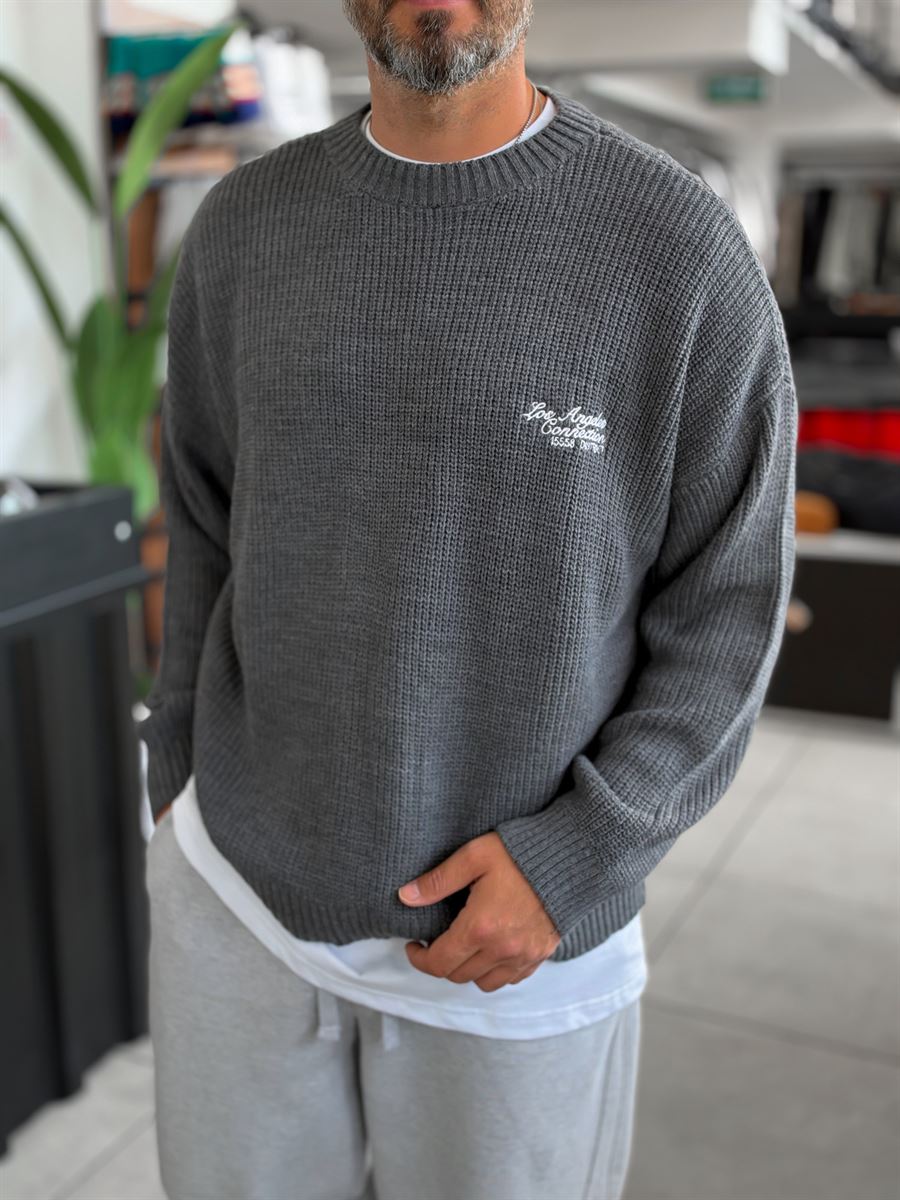 Anthracite Los Angeles Embroidered Knit Sweater PM-142