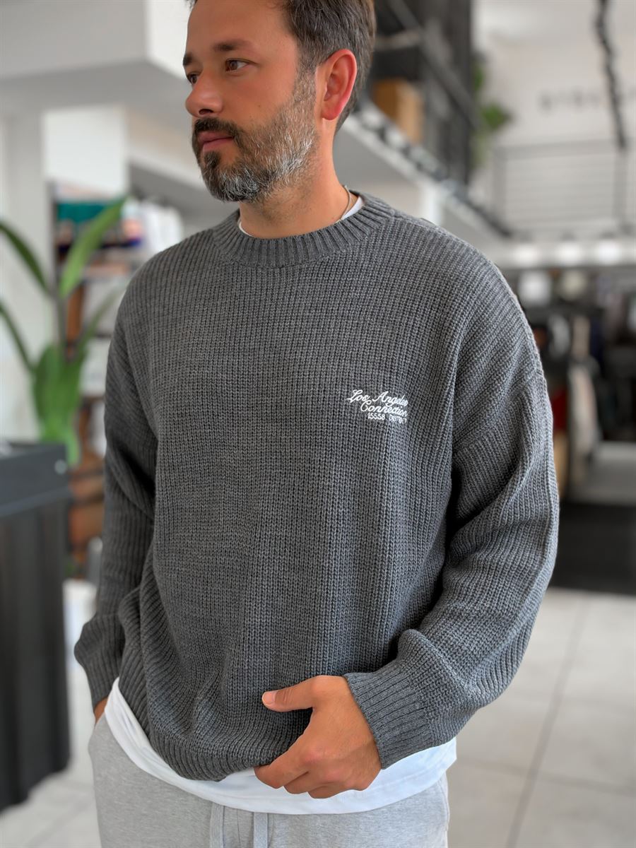 Anthracite Los Angeles Embroidered Knit Sweater PM-142