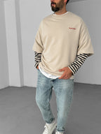 Striped Patchwork Sleeve Sweatshirt