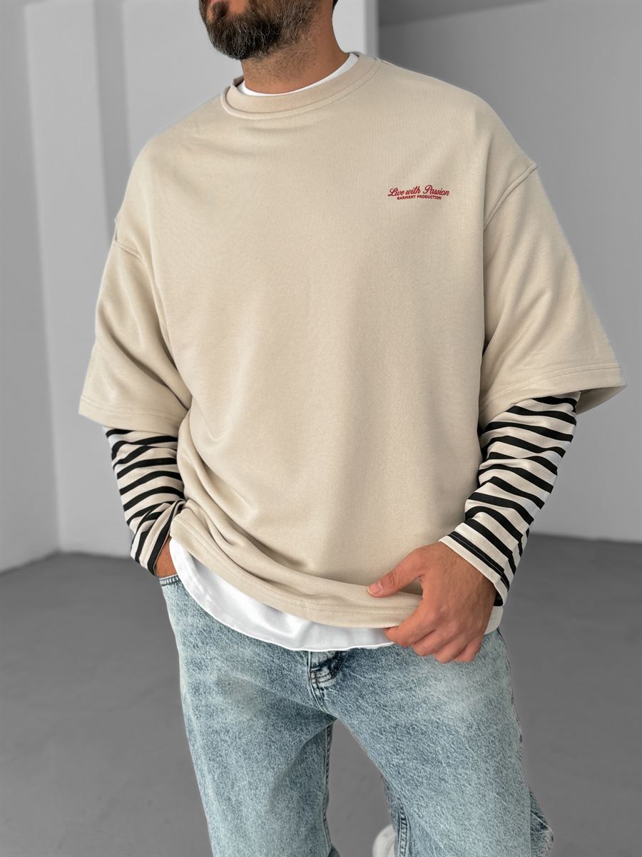 Striped Patchwork Sleeve Sweatshirt