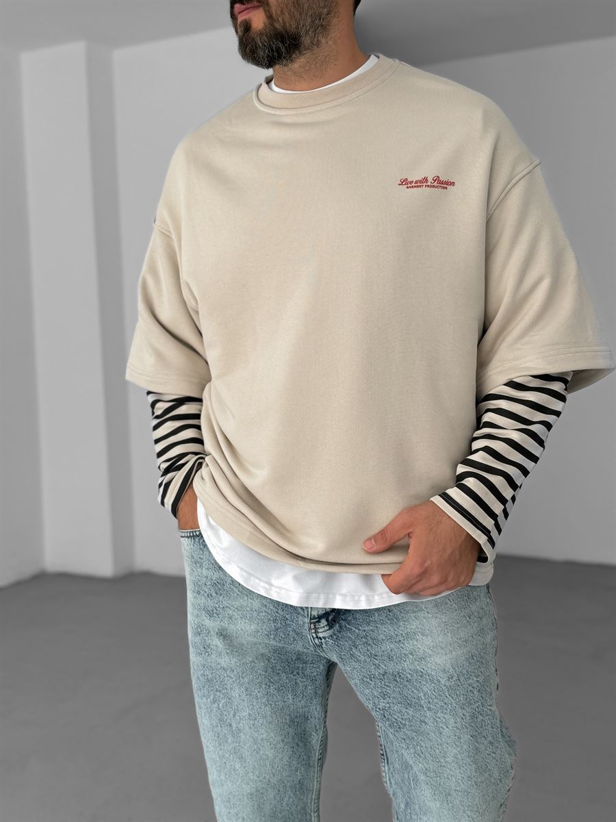 Striped Patchwork Sleeve Sweatshirt