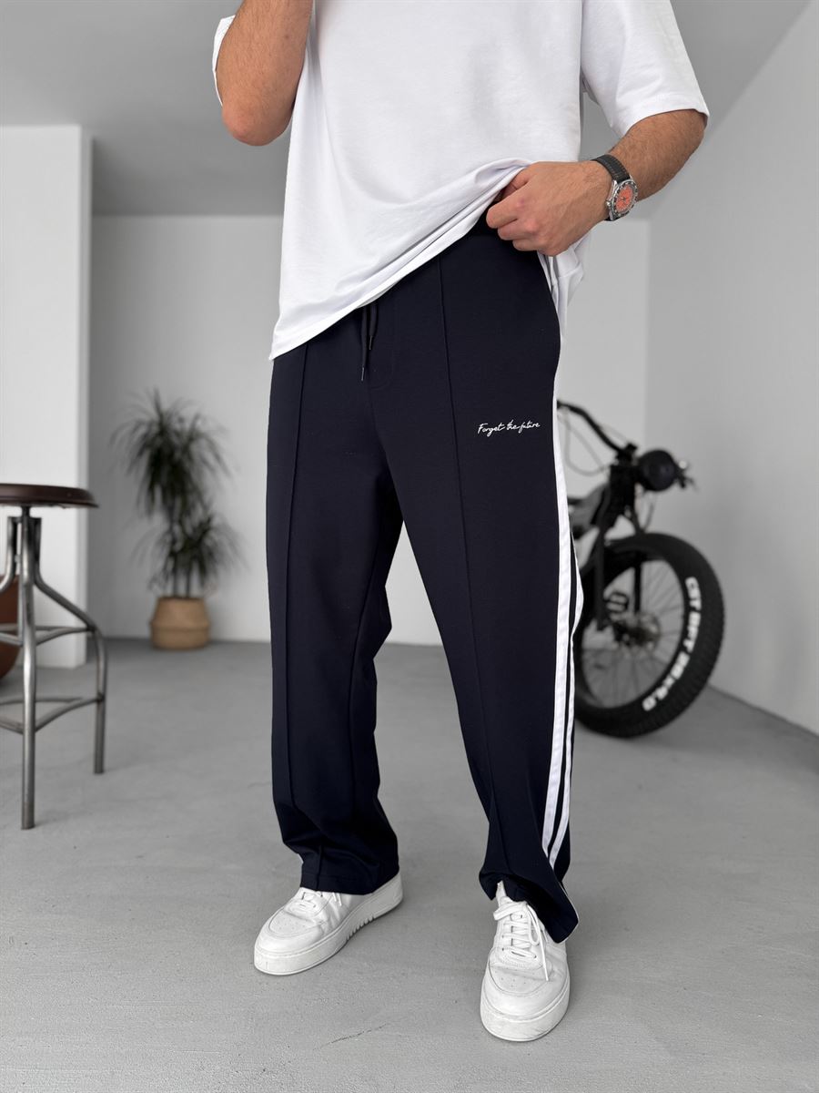 Striped Embroidered Straight Leg Sweatpants