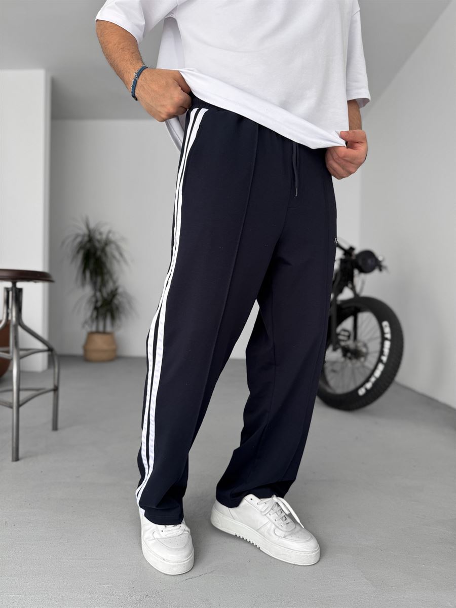 Striped Embroidered Straight Leg Sweatpants