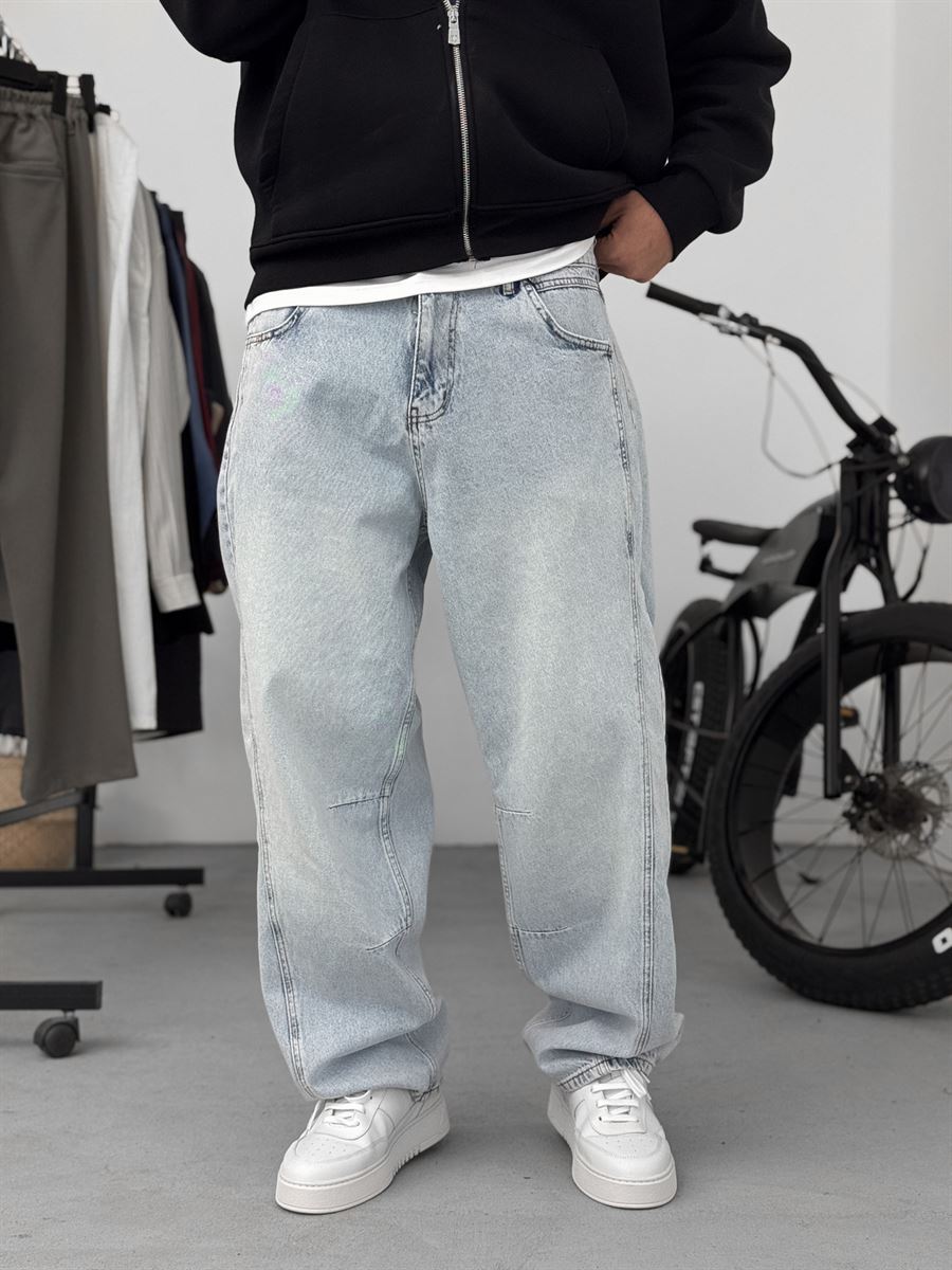Ice Blue Baggy Pants with Stitching Detail KE-715/693/708