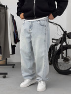 Ice Blue Baggy Pants with Stitching Detail KE-715/693/708