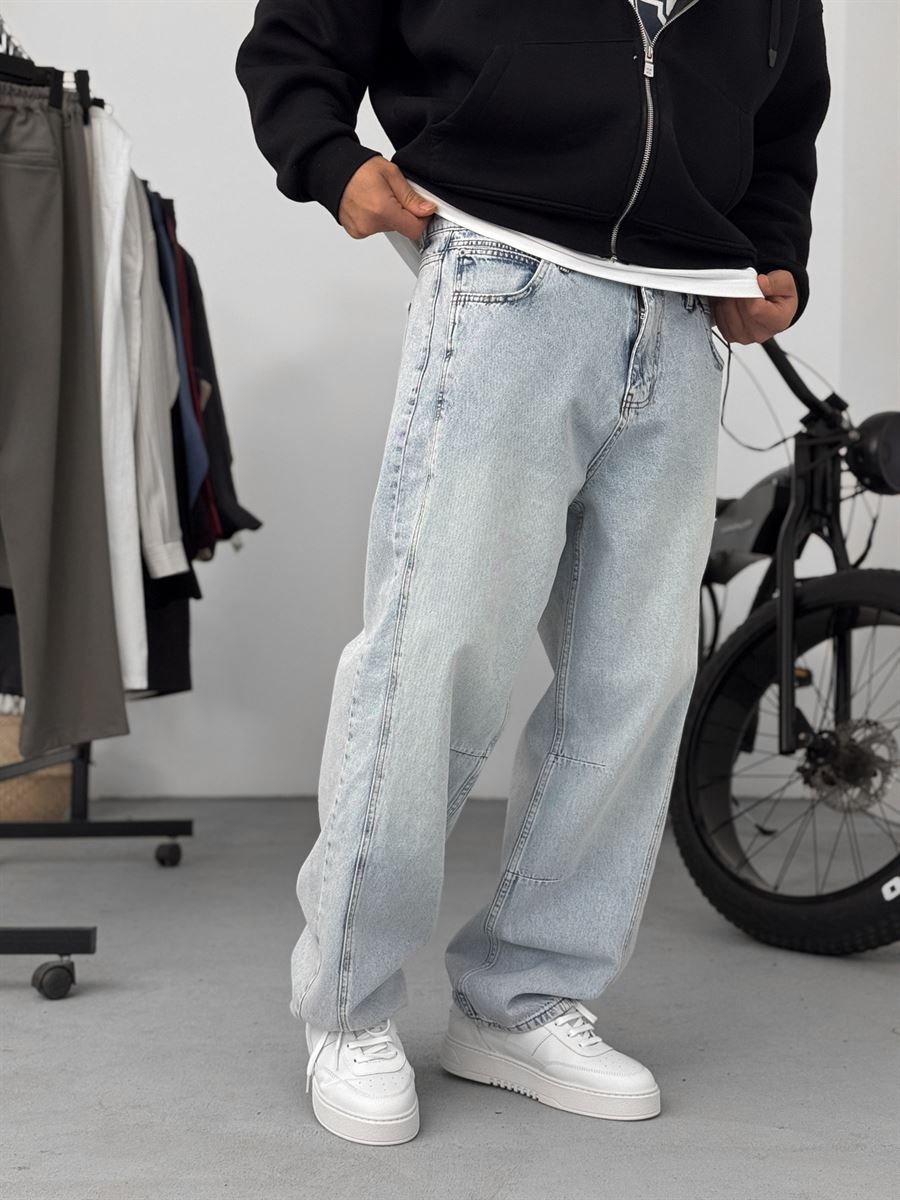Ice Blue Baggy Pants with Stitching Detail KE-715/693/708
