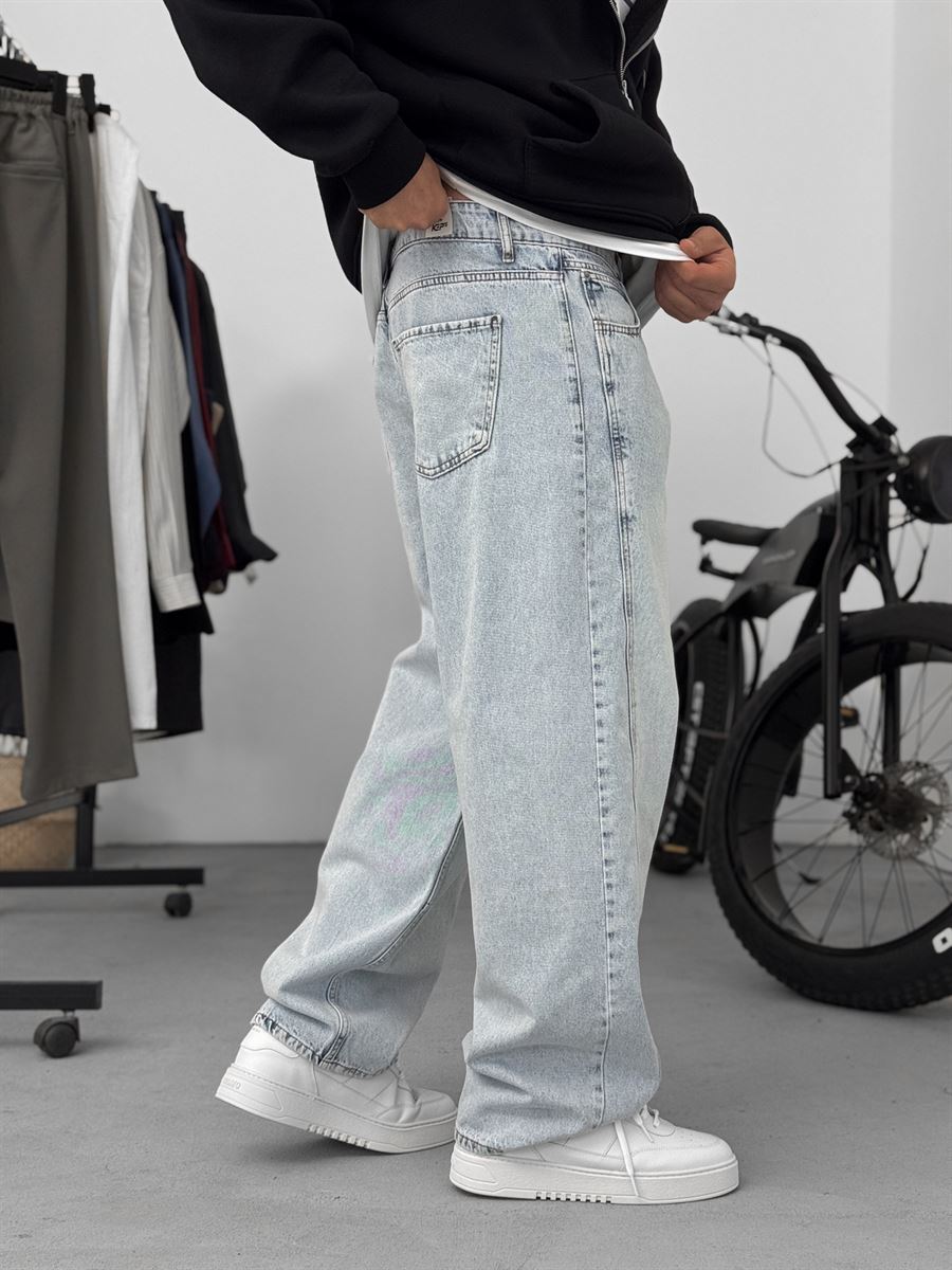 Ice Blue Baggy Pants with Stitching Detail KE-715/693/708