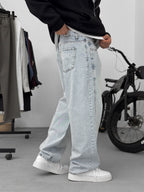 Ice Blue Baggy Pants with Stitching Detail KE-715/693/708
