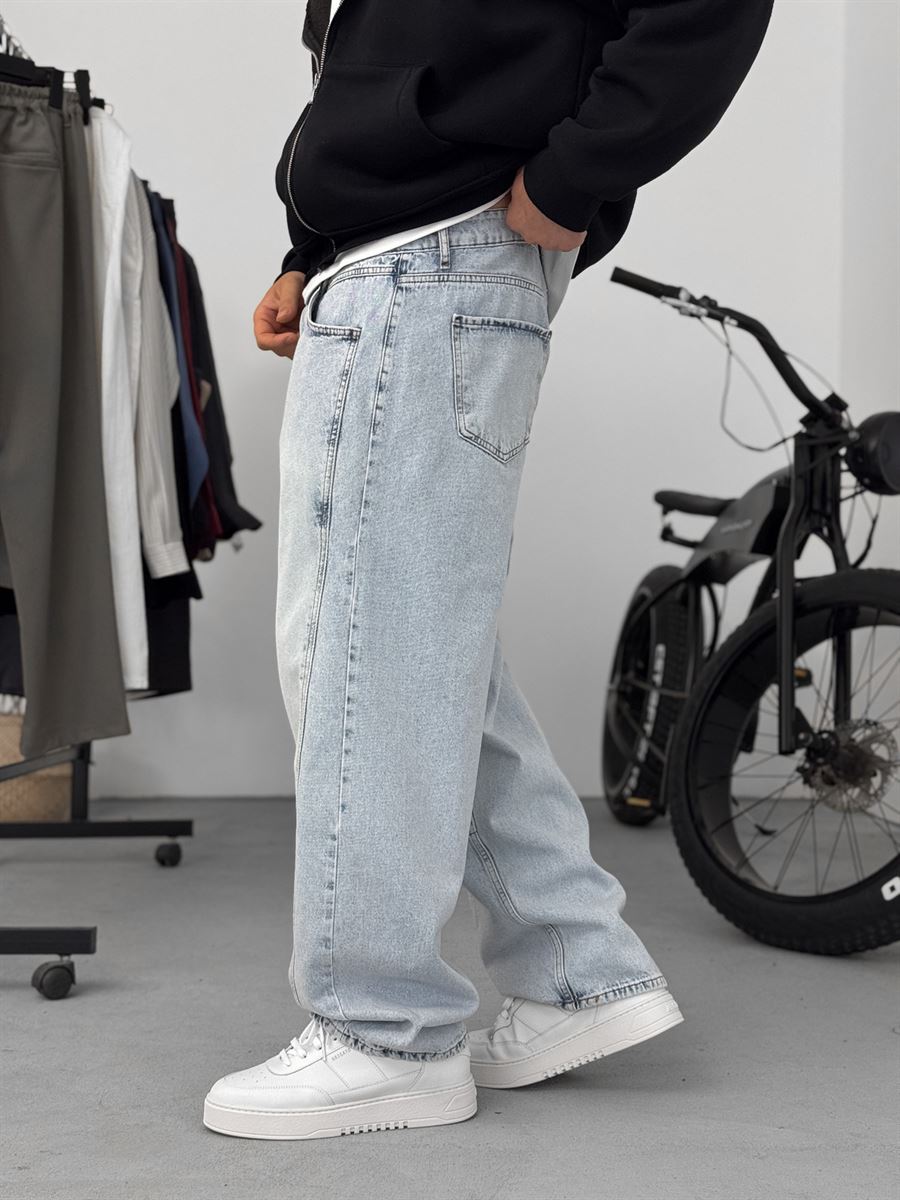 Ice Blue Baggy Pants with Stitching Detail KE-715/693/708