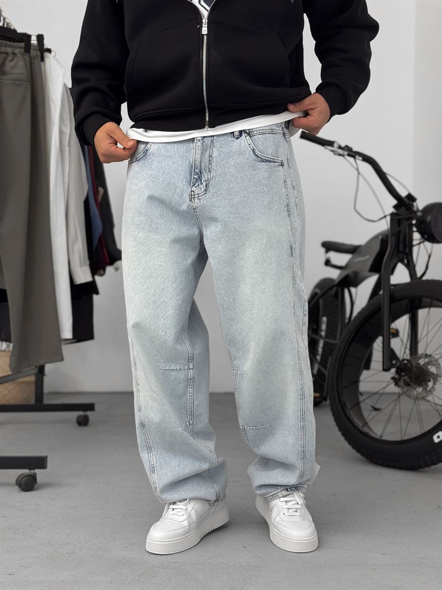 Ice Blue Baggy Pants with Stitching Detail KE-715/693/708