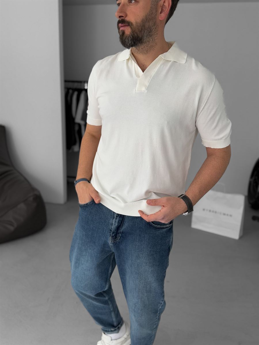 Polo Neck Ribbed Knitwear T-Shirt