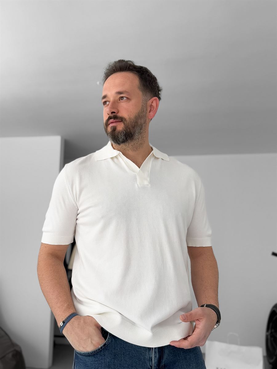 Polo Neck Ribbed Knitwear T-Shirt