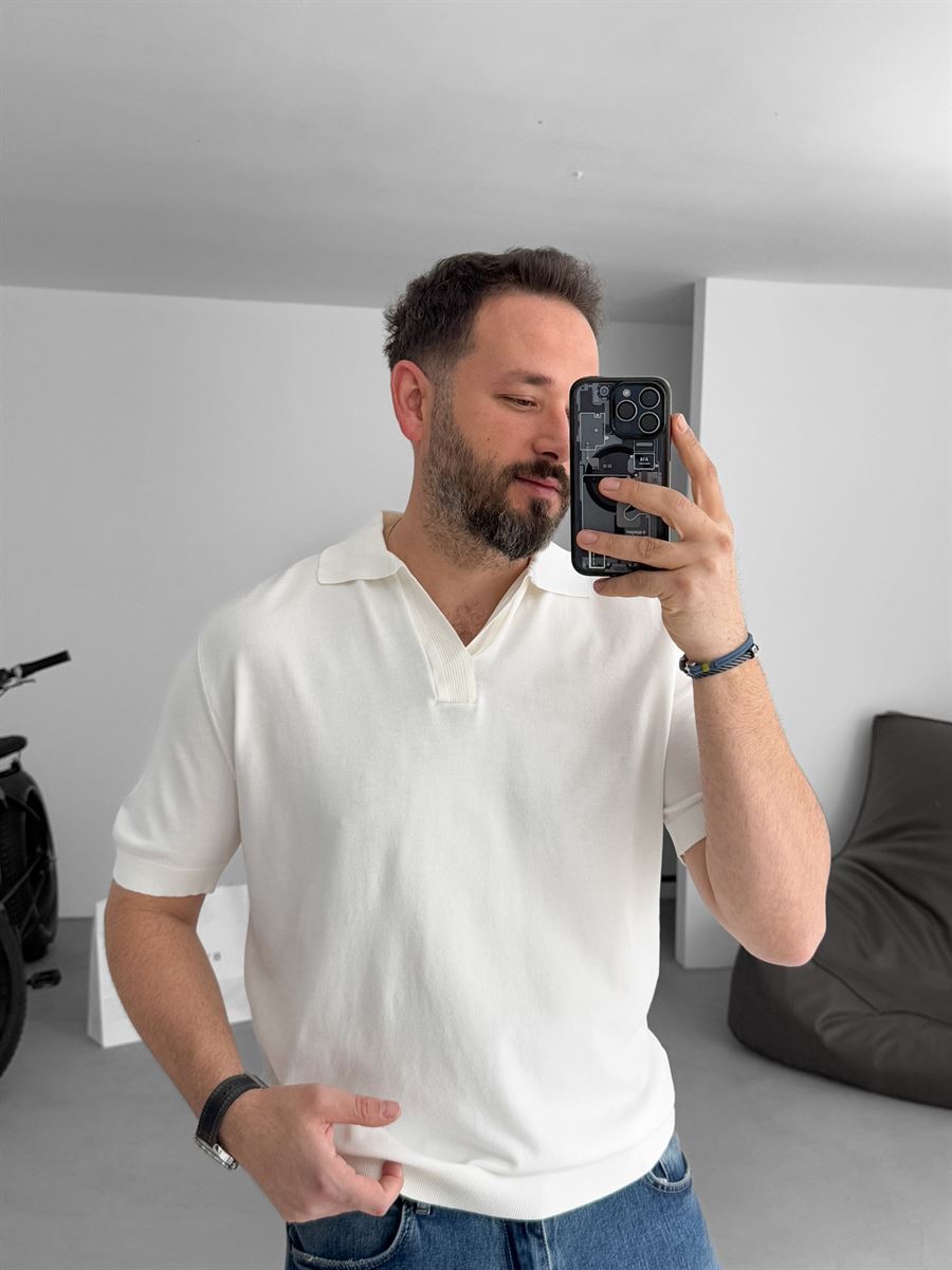 Polo Neck Ribbed Knitwear T-Shirt