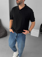 Polo Neck Ribbed Knitwear T-Shirt