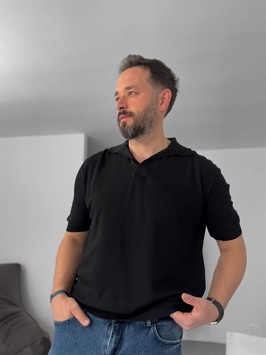 Polo Neck Ribbed Knitwear T-Shirt