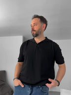 Polo Neck Ribbed Knitwear T-Shirt