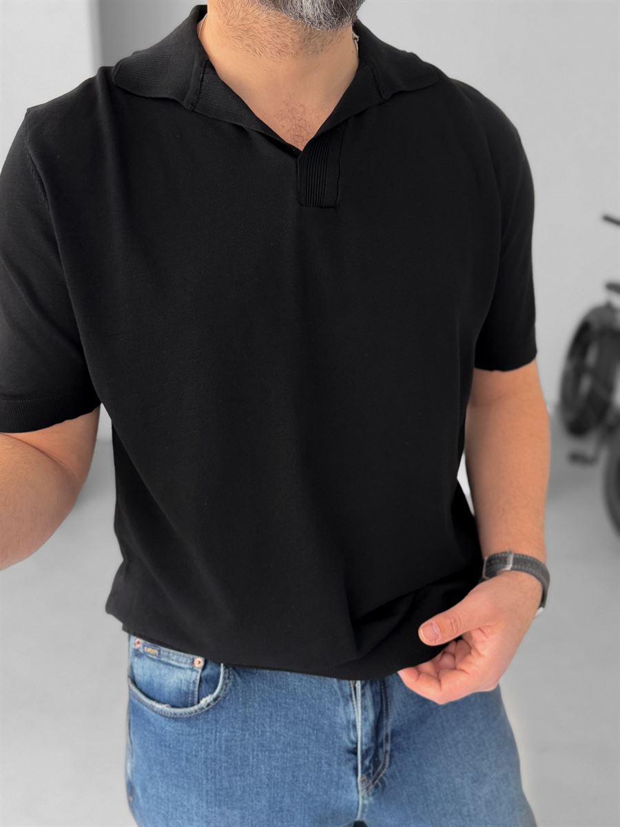 Polo Neck Ribbed Knitwear T-Shirt