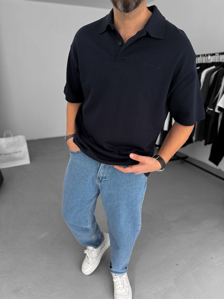 Forget Embroidered Polo Neck Oversize T-Shirt