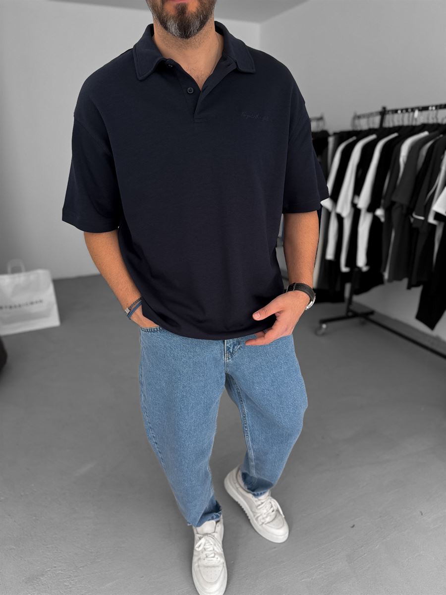 Forget Embroidered Polo Neck Oversize T-Shirt