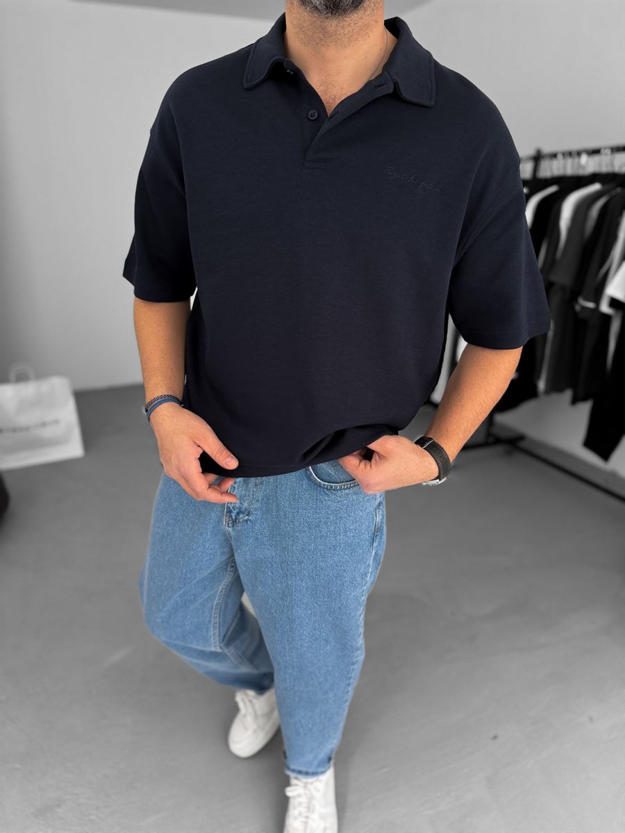Forget Embroidered Polo Neck Oversize T-Shirt