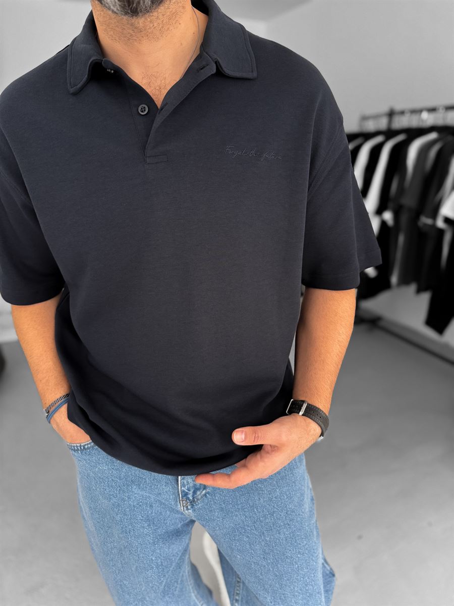 Forget Embroidered Polo Neck Oversize T-Shirt