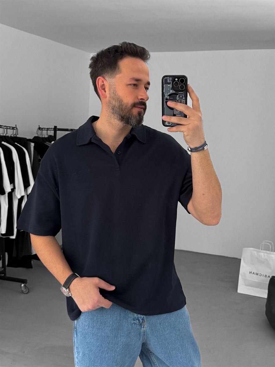 Forget Embroidered Polo Neck Oversize T-Shirt