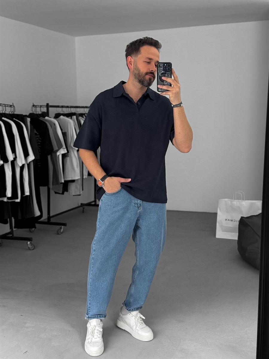 Forget Embroidered Polo Neck Oversize T-Shirt