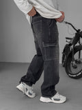 Washed Cargo Pants with Stitching
