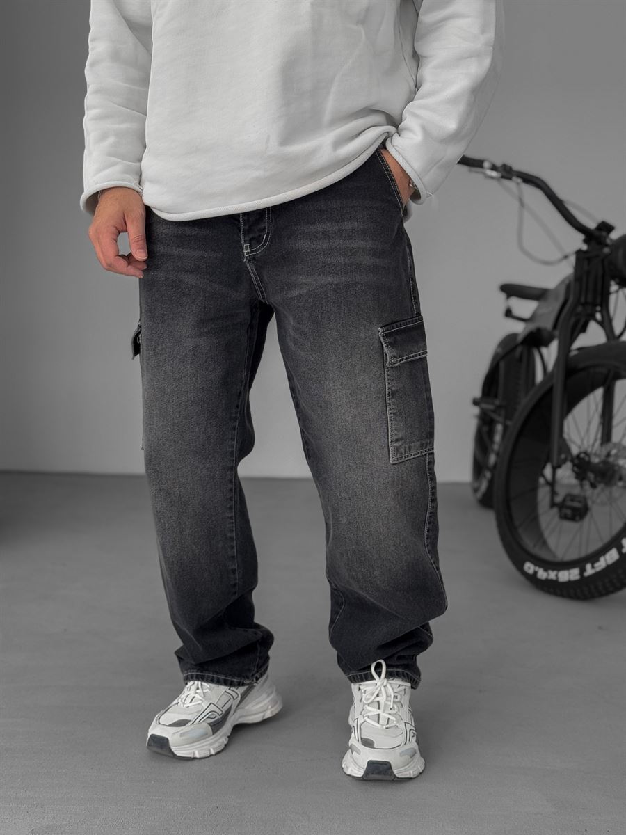 Washed Cargo Pants with Stitching