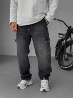 Washed Cargo Pants with Stitching