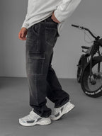 Washed Cargo Pants with Stitching