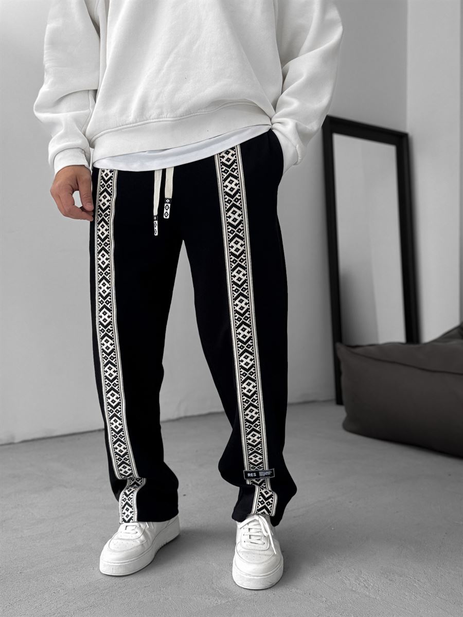 Black Mosaic Patchwork Straight Leg Sweatpants RES-1122